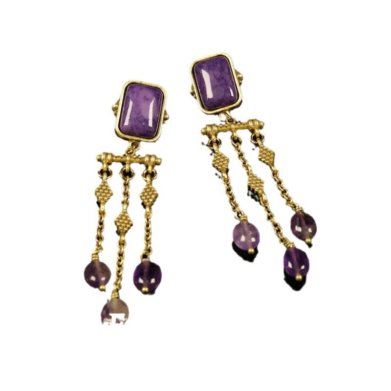 Retro Royal Long Tassel Earrings | Stud & Clip-On