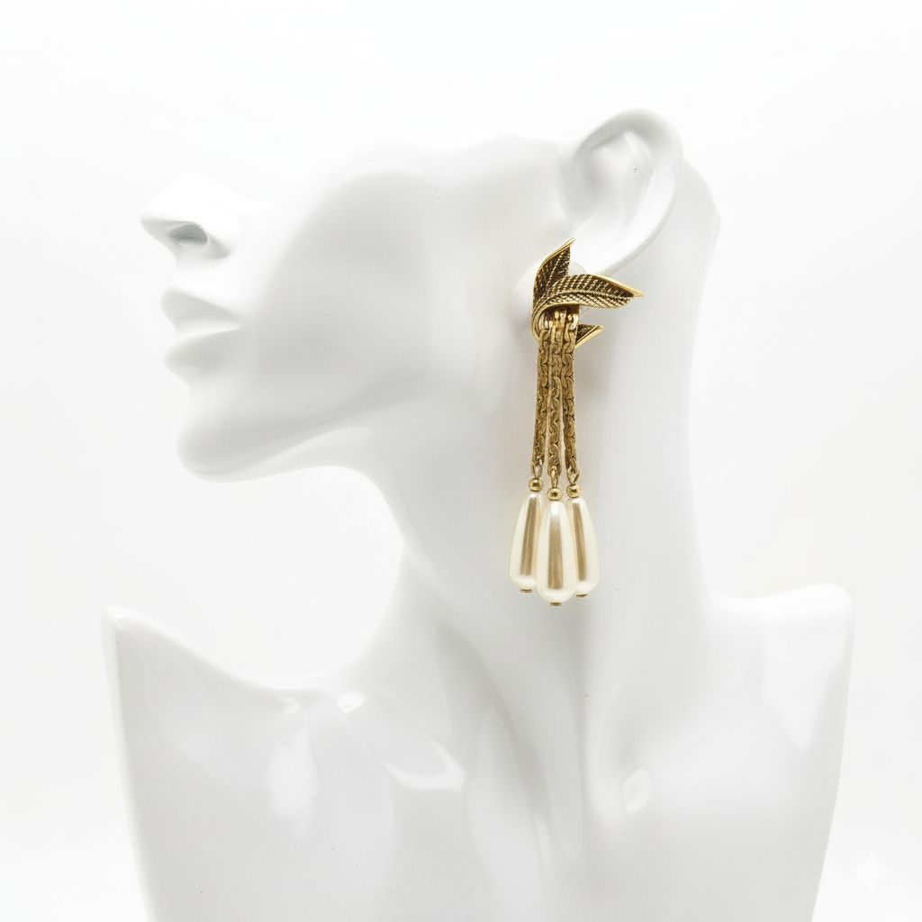 Retro Style Leaf Fringe Brooch and Dangle Earring Set