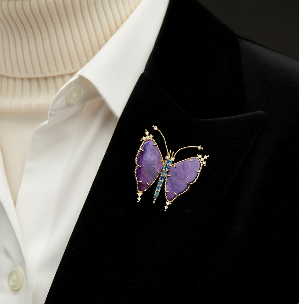 Retro Style Rhinestone Butterfly Brooch