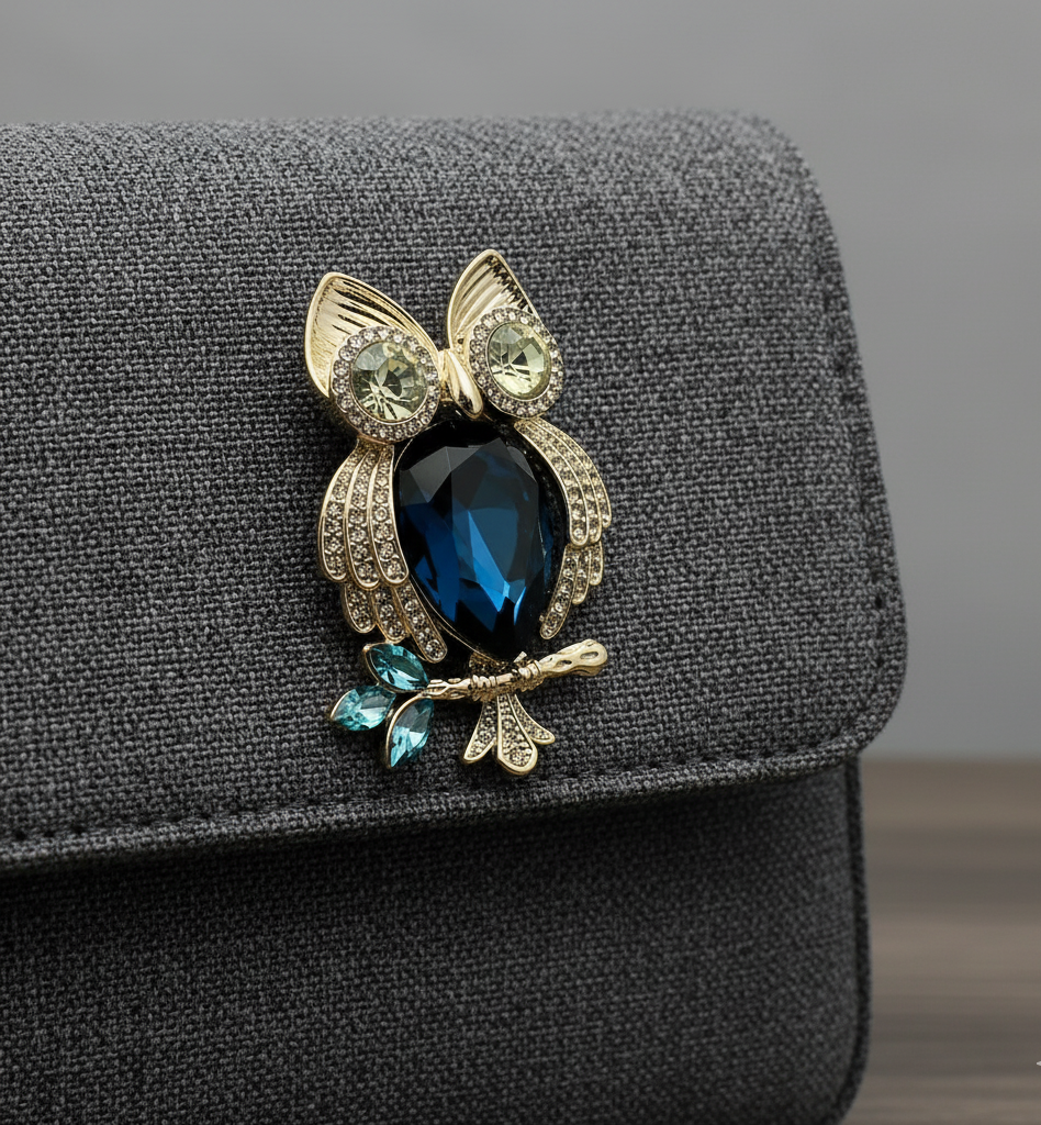 Crystal Owl Brooch Palace Style Dual-Purpose Pendant Brooch