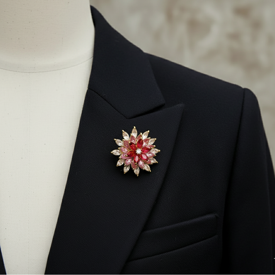 Pink Gradient Rotating Sunflower Brooch