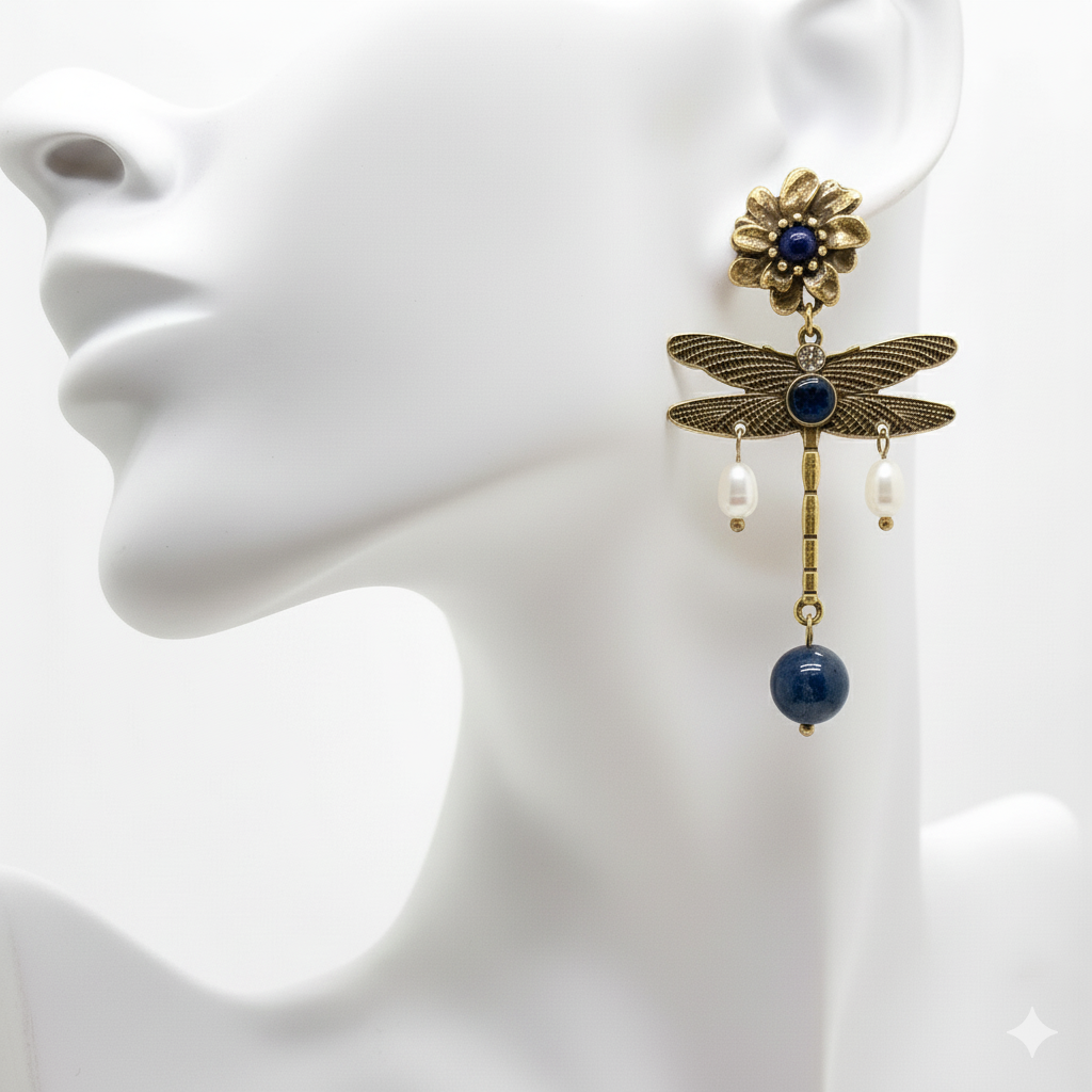 Gilded Dragonfly Drops  Earrings