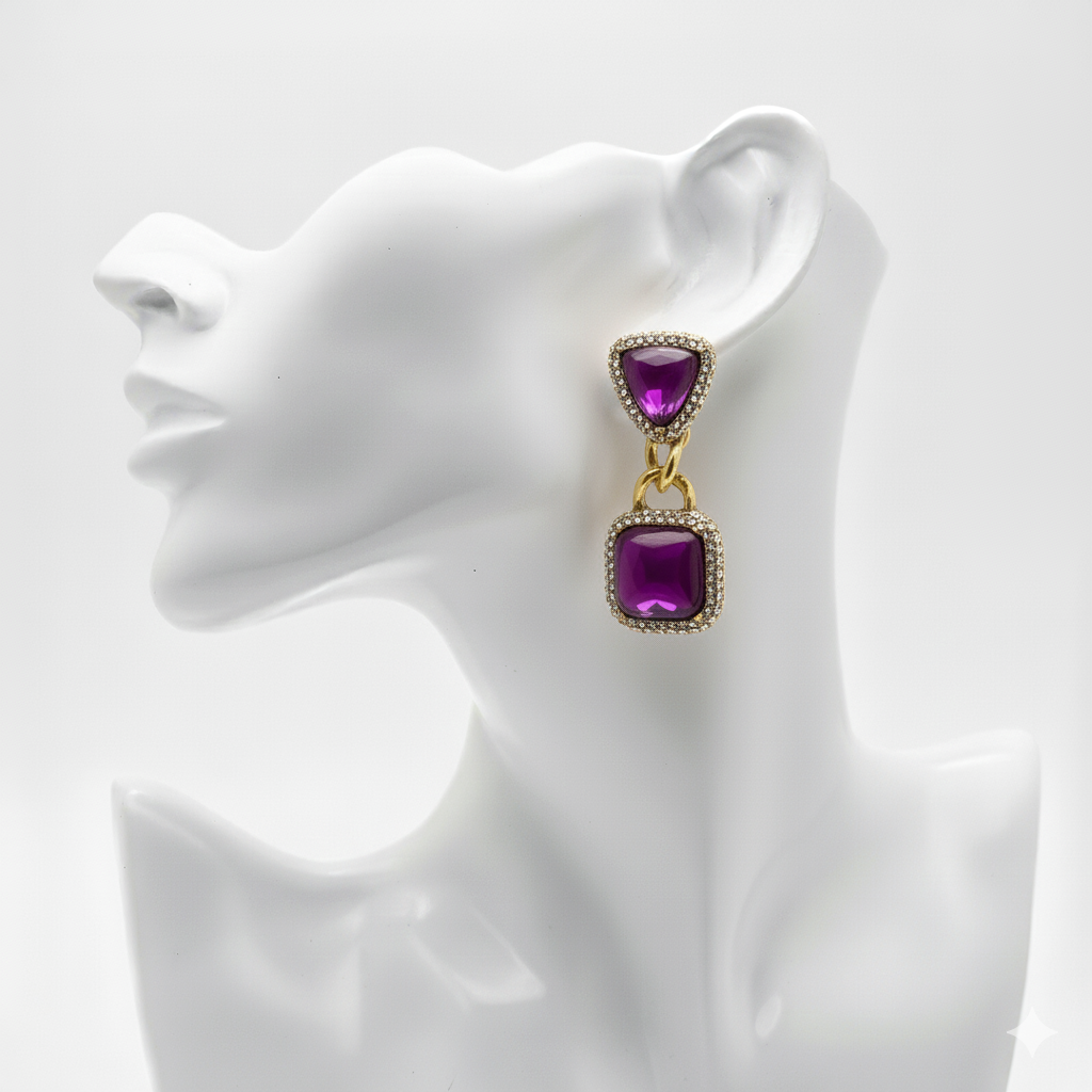 Amethyst Pavé Deco Link Drops Earrings