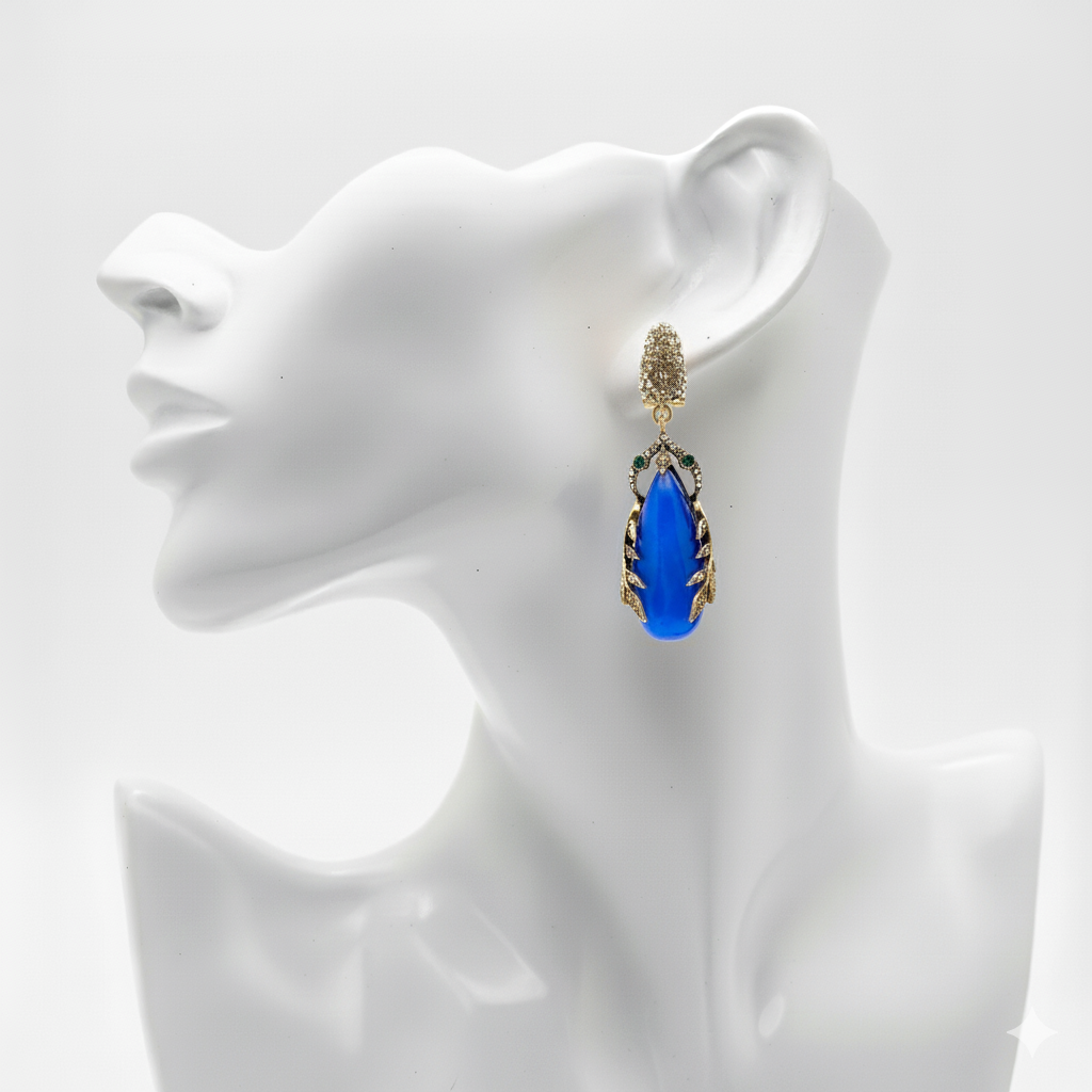 Blue Leaf Dangle Earrings