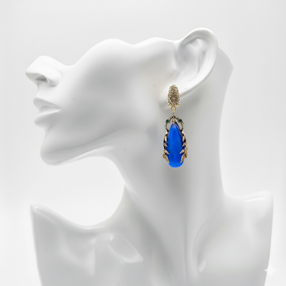 Blue Leaf Dangle Earrings