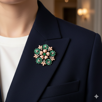 Art Deco 3D Flower Crystal Enamel Brooch