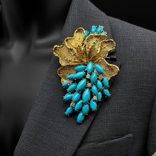Grape Art Deco with Golden Leaves Brooch