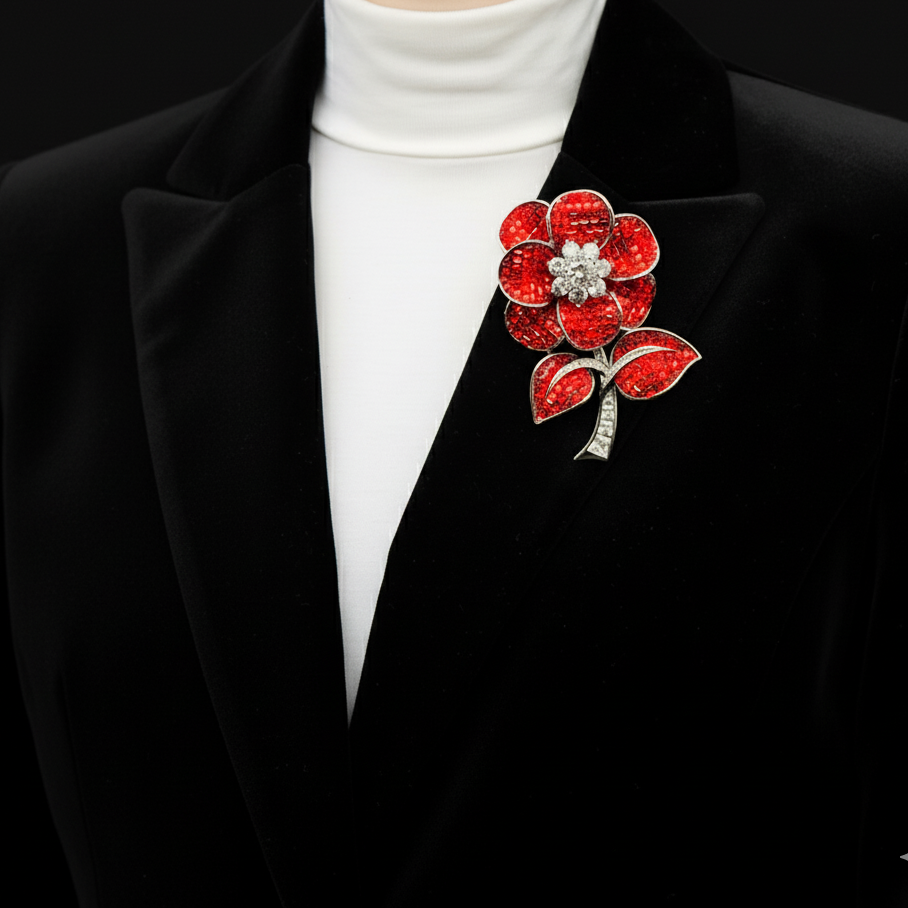 Purple Crystal  Rose Flower Brooch