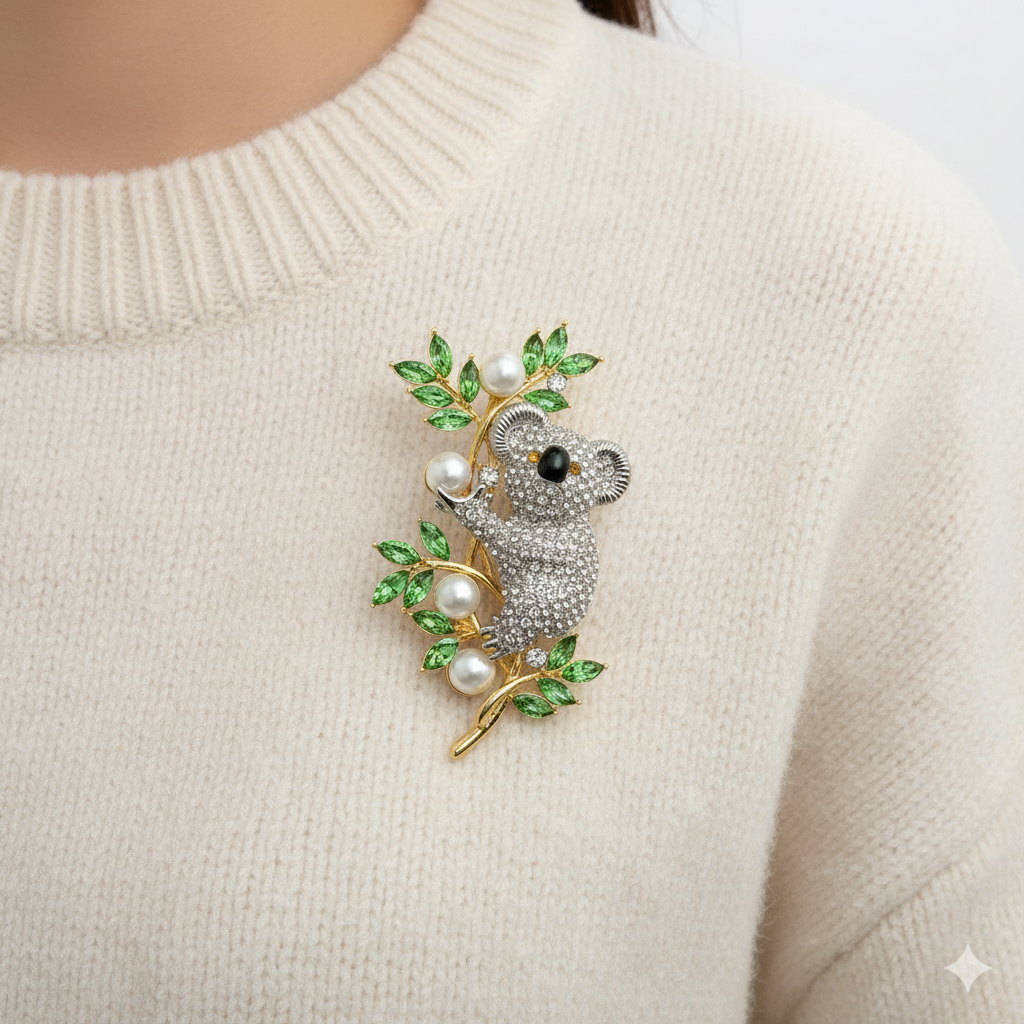 Sloth Rhinestone Pearl Brooch