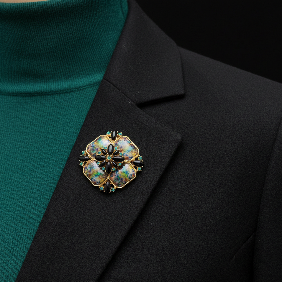 Colourful Rhinestone Enamel Brooch