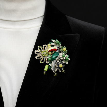 Retro Style Woven Bird Brooch