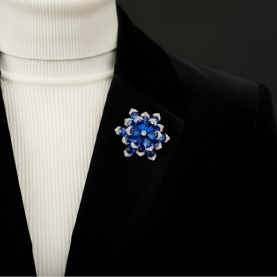 Blue  Crystal Snowflake Brooch