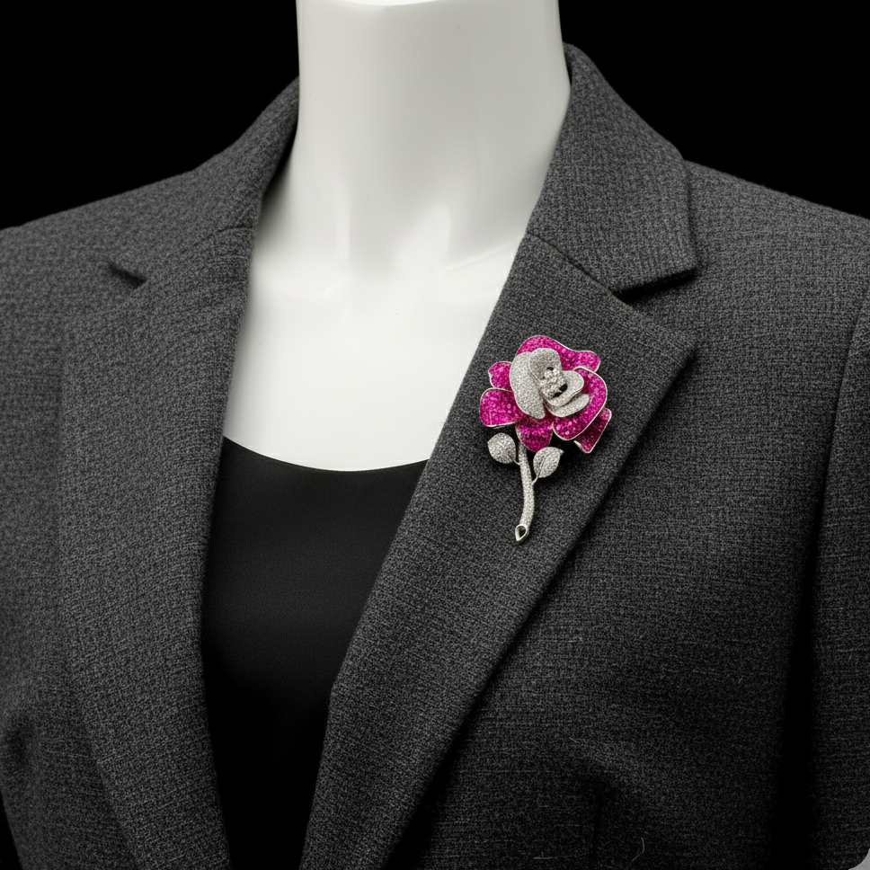 Eternal Blossom: Purple Crystal Rose Brooch