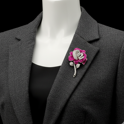 Eternal Blossom: Purple Crystal Rose Brooch