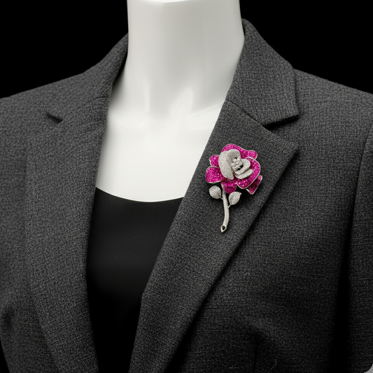 Eternal Blossom: Purple Crystal Rose Brooch
