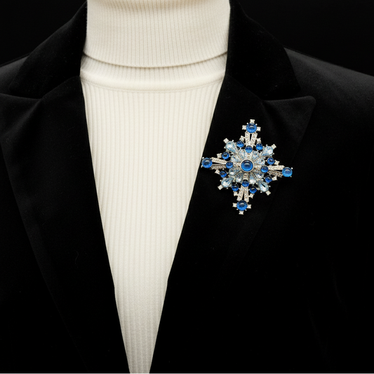 Blue Crystal Snowflake Cross Brooch
