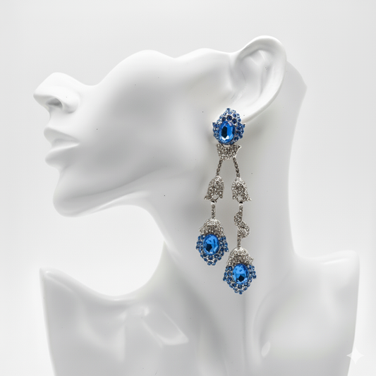 Teal Blue Flower Drop Earrings