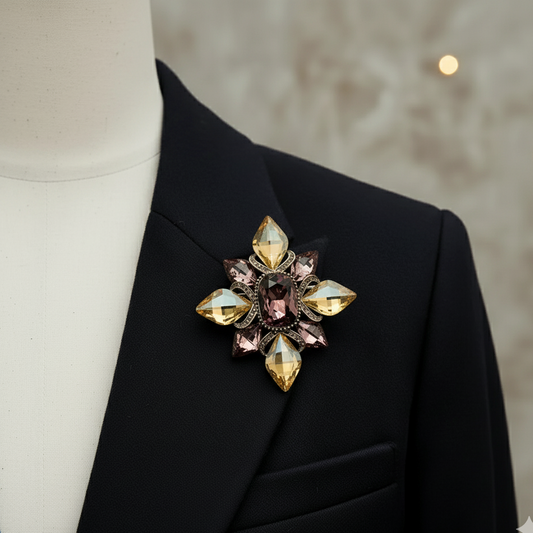 Palace-Style Crystal Cross Brooch