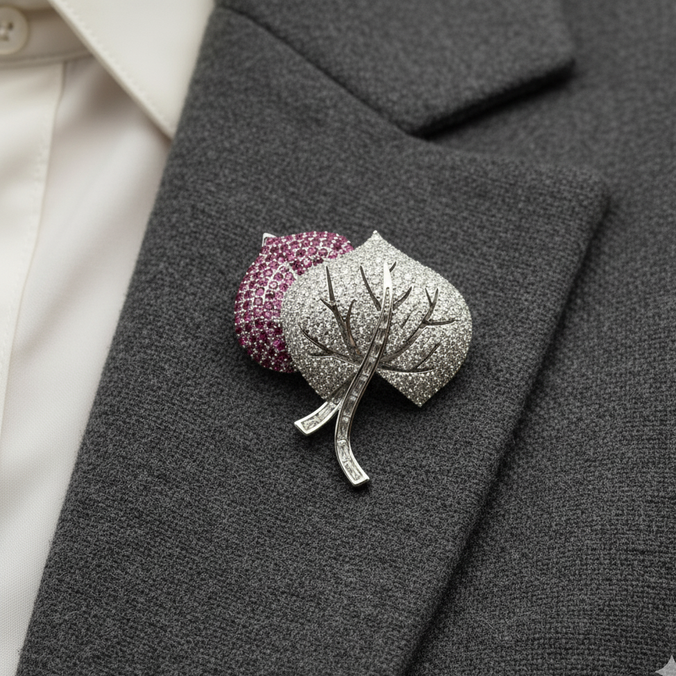 Purple Sparkle Leaf Brooch