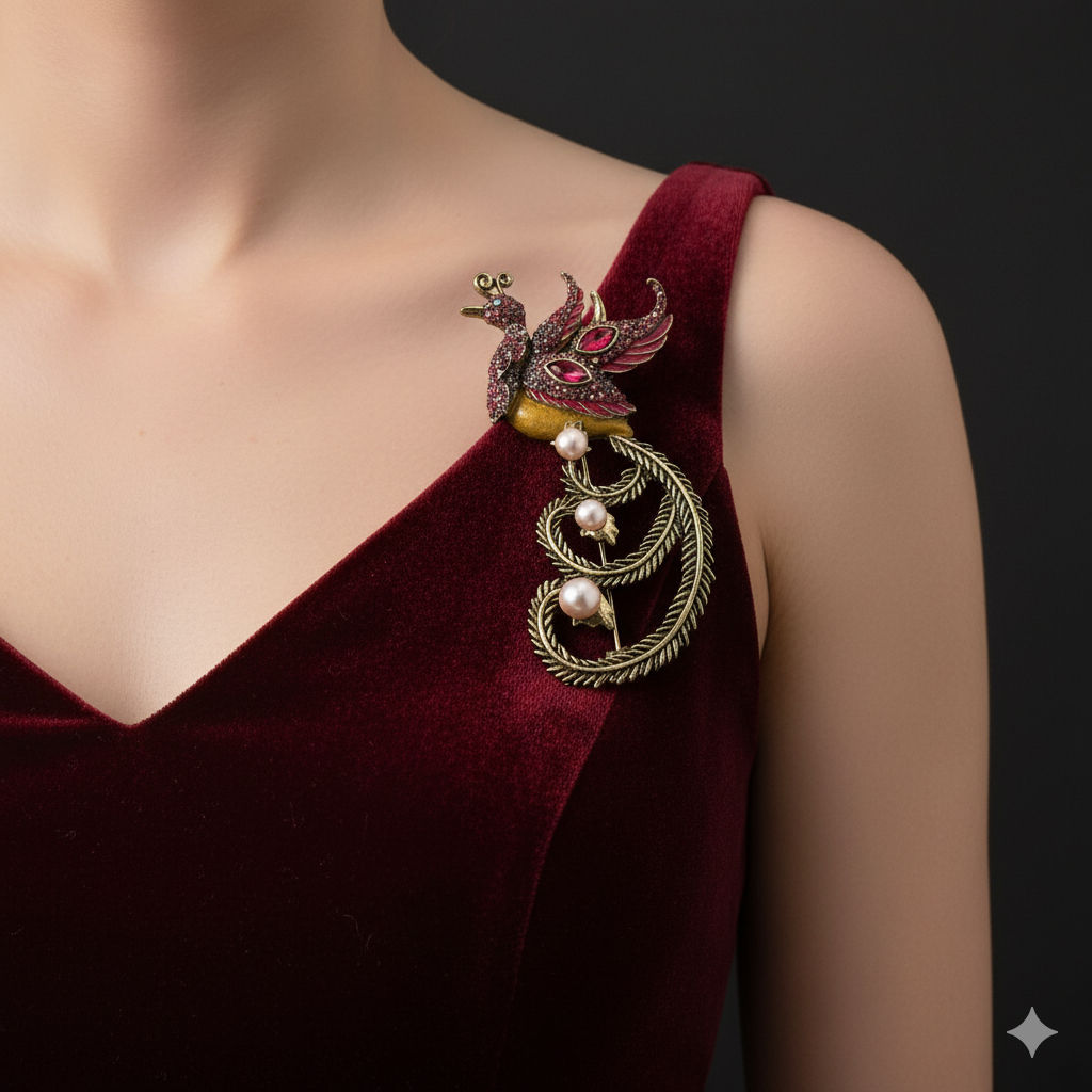 Art Deco Phoenix Bird Brooch