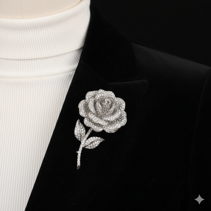 White Rose Crystal Brooch