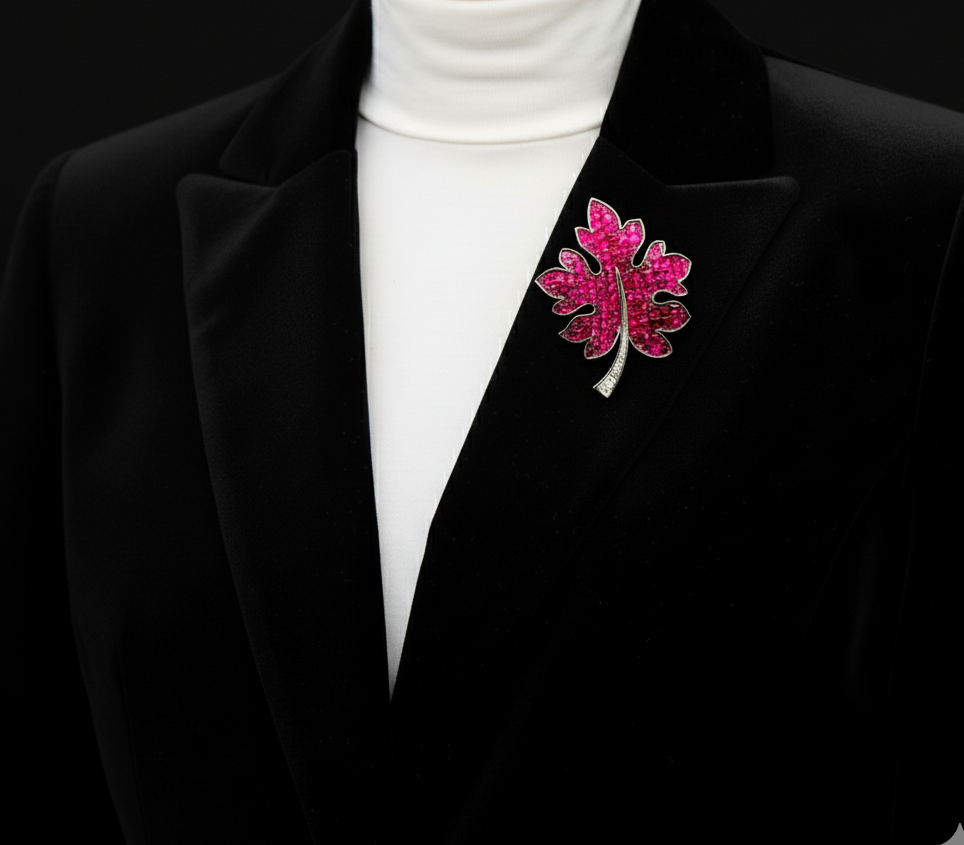 Crystal  Maple Leaf Brooch