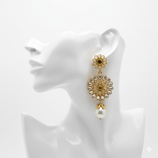 Sunflower Pearl Tassel Earrings