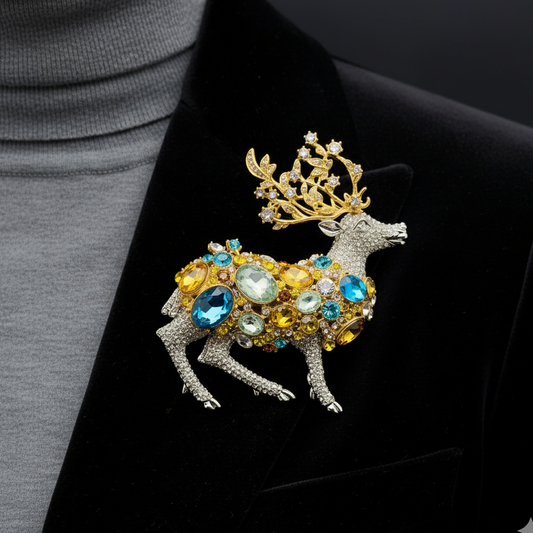 Art Deco Crystal Elk Brooch
