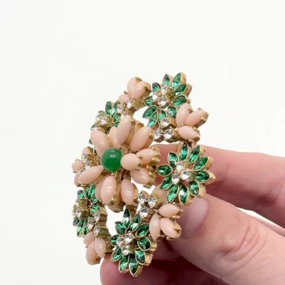 Art Deco 3D Flower Crystal Enamel Brooch 18K Gold-Plated Copper
