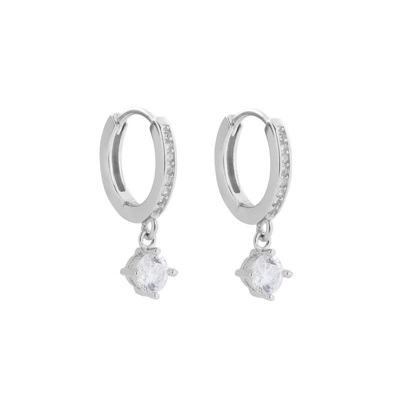 S925 Sterling Silver Zirconia Pendant Hoop Earrings - European Street Style