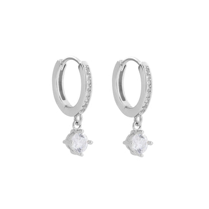 S925 Sterling Silver Zirconia Pendant Hoop Earrings - European Street Style