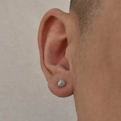 Rubik's cube, universal small earrings hip-hop style for men and women, silver 925 sample, diamond encrusted