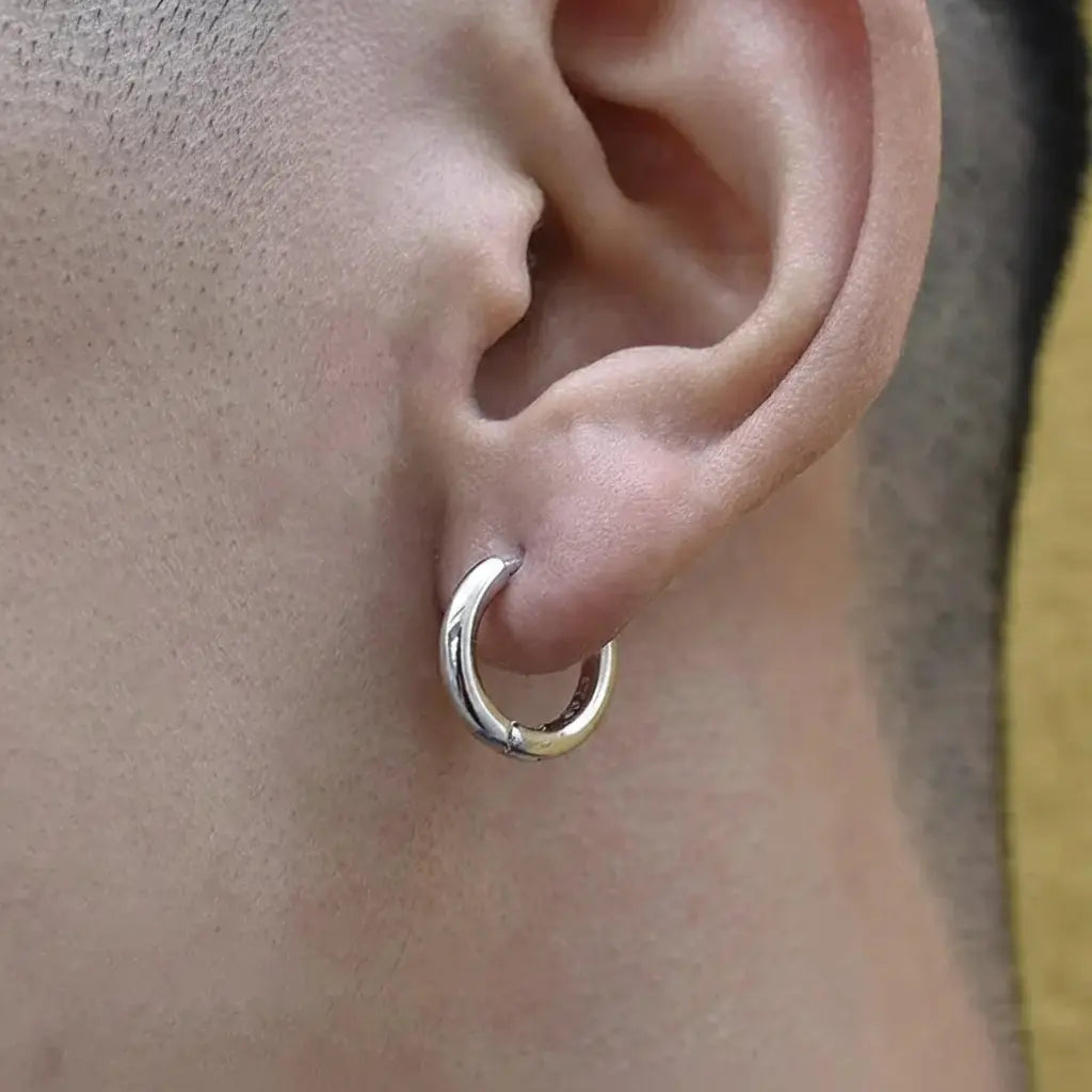 Sleek Sterling Silver 925 Hoop Earrings - Unisex Minimalist Glossy Design