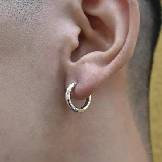 Sleek Sterling Silver 925 Hoop Earrings - Unisex Minimalist Glossy Design