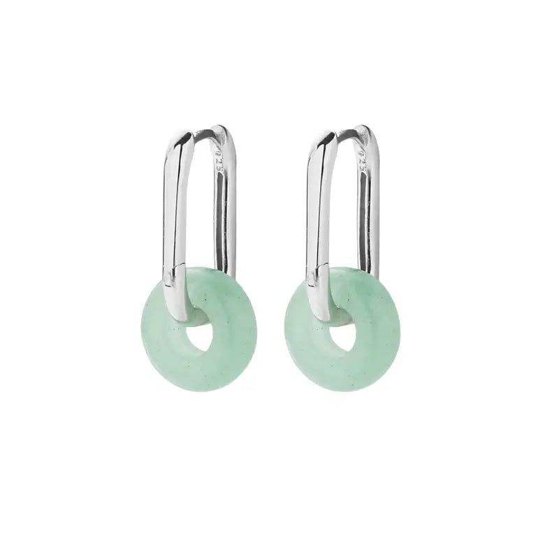 S925 Sterling Silver Rectangular Jade Earrings - Unisex Light Luxury Trend Style