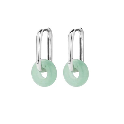S925 Sterling Silver Rectangular Jade Earrings - Unisex Light Luxury Trend Style