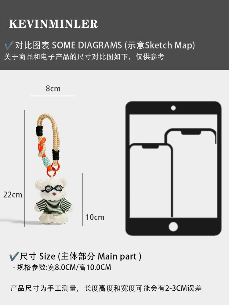 Cute Kevinminler Striped Skirt Bear Plush Keychain Pendant Bag Charm Gift