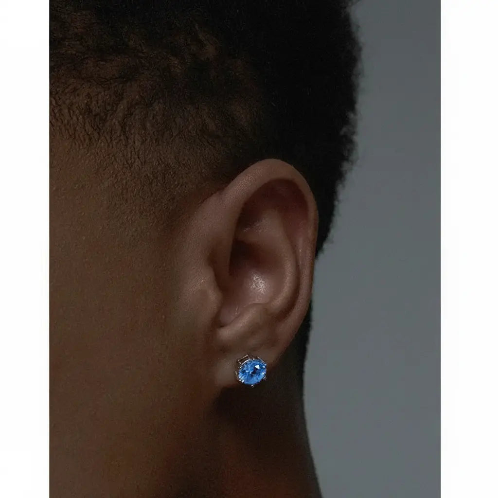 LUXTA s925纯银蓝钻耳钉 嘻哈银耳饰男锆石潮高级感女同款