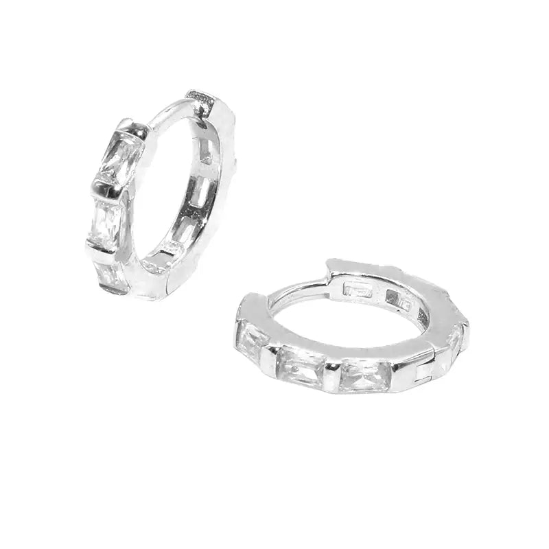 Zirconium, earrings hip-hop style for men and women, silver 925 sample, diamond encrusted, European style