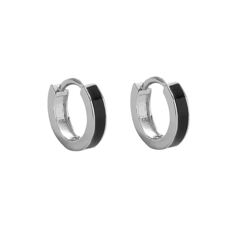 S925 Sterling Silver Black Hoop Earrings 8mm Inner Diameter Unisex Street Style