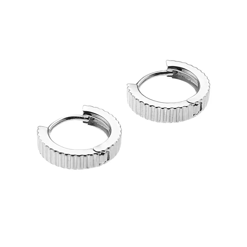 TWO LEAVES S925 Sterling Silver Minimalist Striped Hoop Earrings Unisex