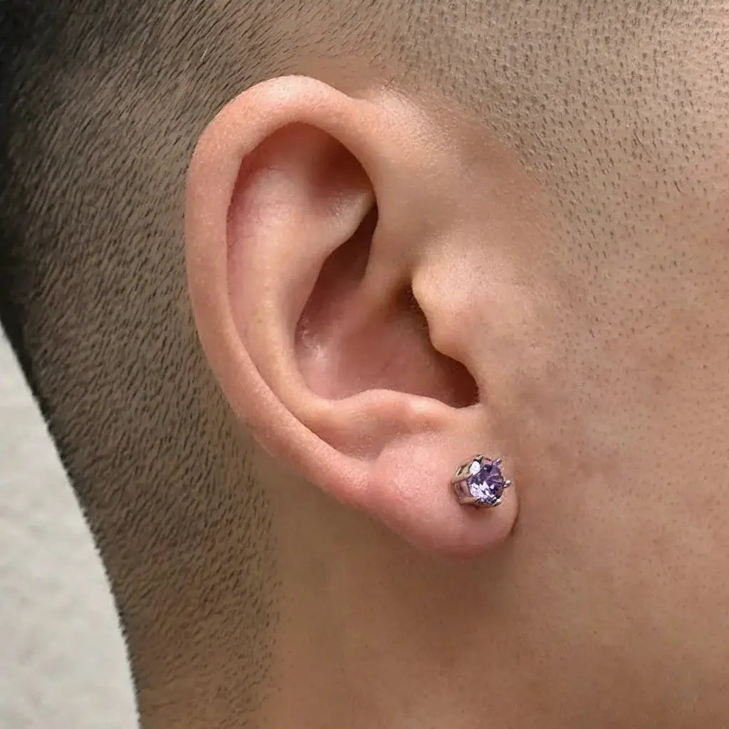 Deep Purple Zirconia 925 Sterling Silver Stud Earrings Unisex Trend Style