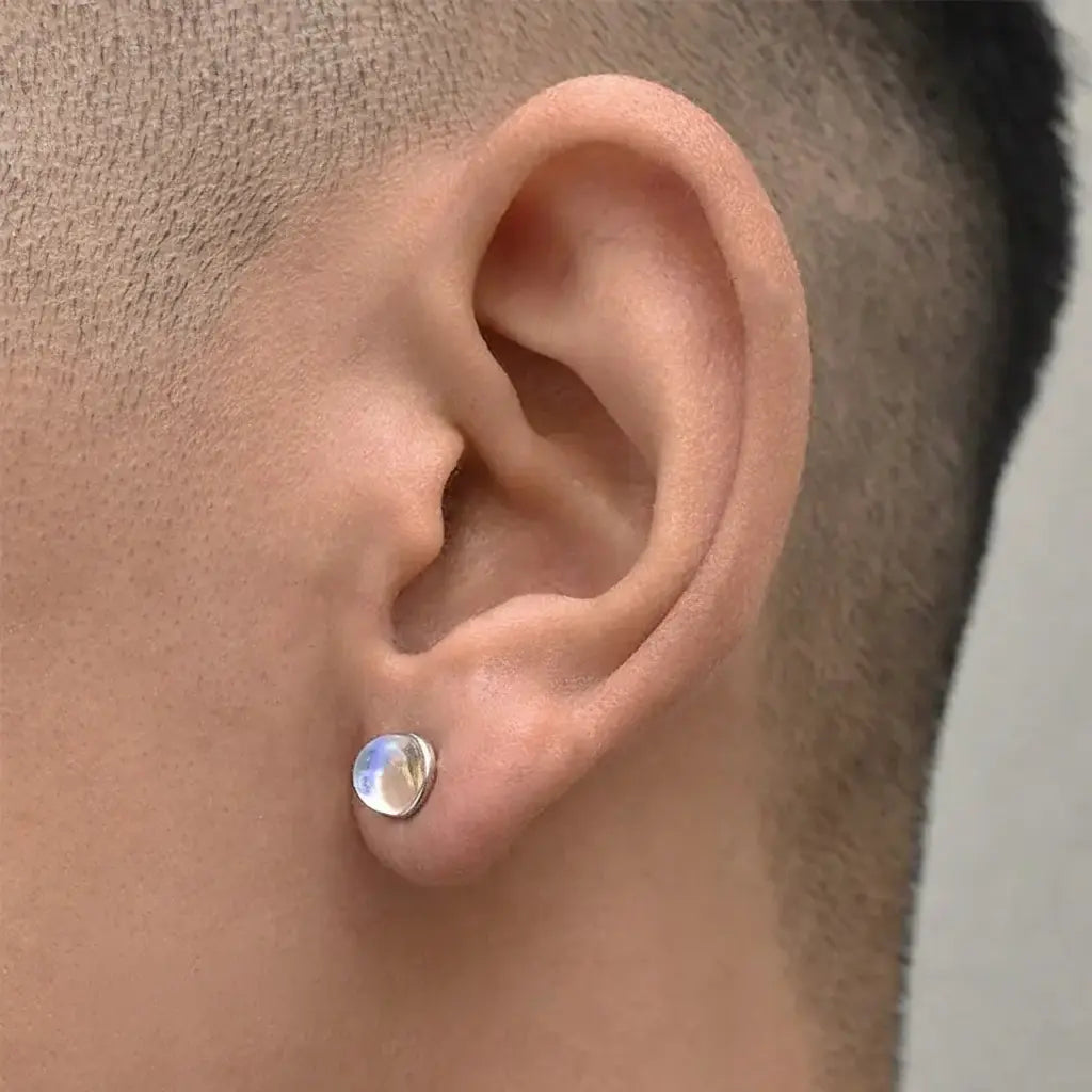 Unisex S925 Sterling Silver Moonstone Stud Earrings: European Light Luxury Design