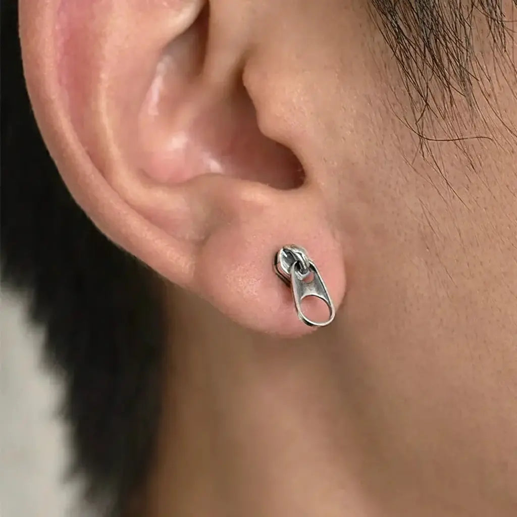 Retro universal earrings with zipper for men and women, silver 925 sample