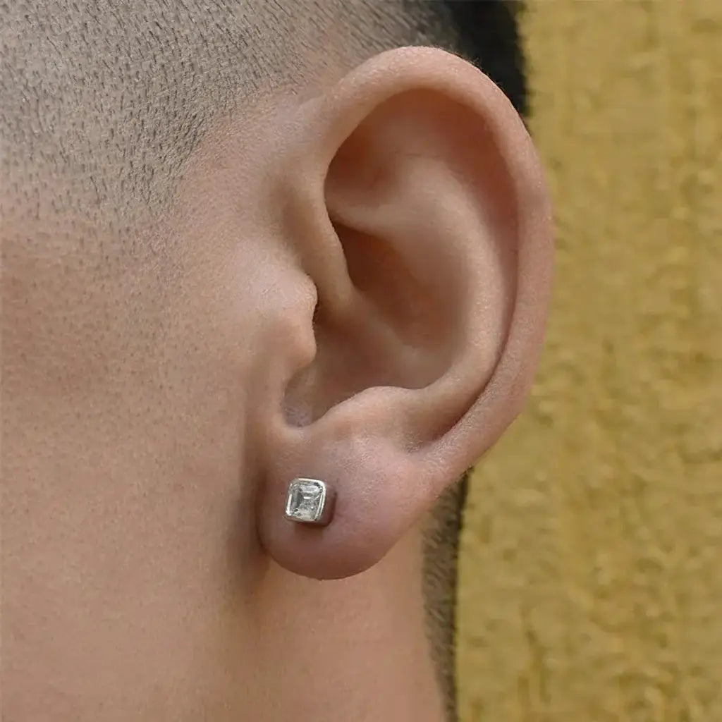 Square zirconium, trend universal small earrings for men and women, silver 925 sample