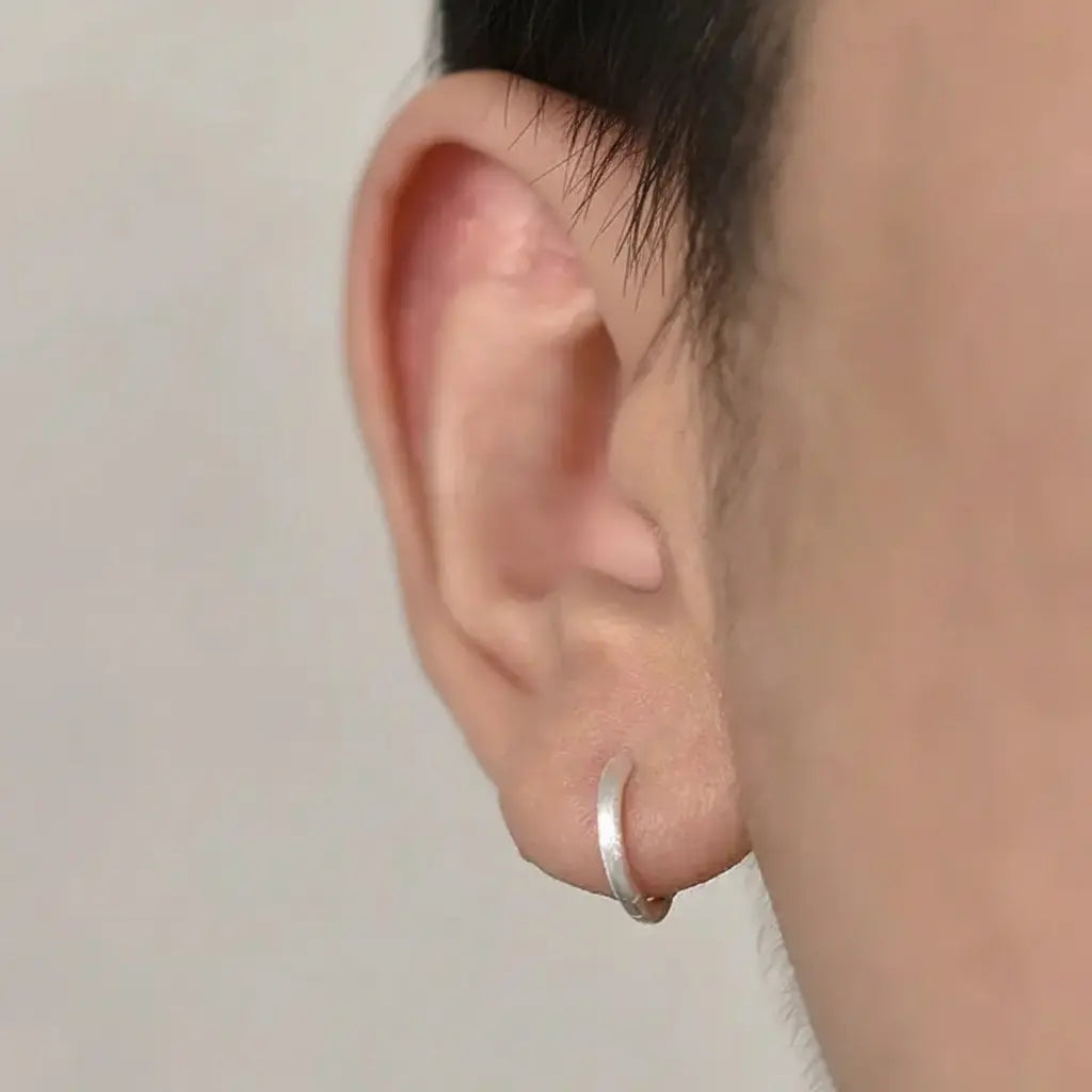 S925 Sterling Silver Brushed Mini Hoop Earrings for Men & Women, Matte Finish