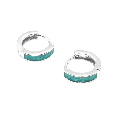 TWO LEAVES S925 Sterling Silver Green Pattern Hip-Hop Unisex Hoop Earrings