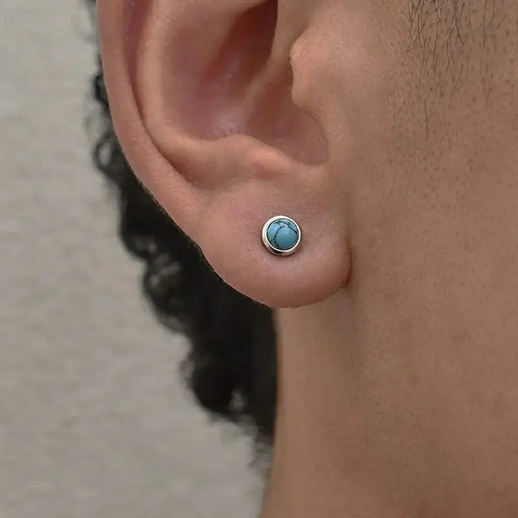 S925 Sterling Silver Turquoise Stud Earrings Unisex Light Luxury Design