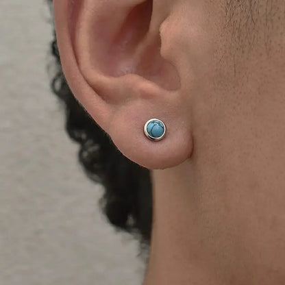 S925 Sterling Silver Turquoise Stud Earrings Unisex Light Luxury Design