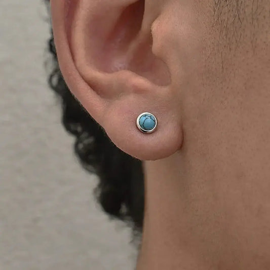 S925 Sterling Silver Turquoise Stud Earrings Unisex Light Luxury Design